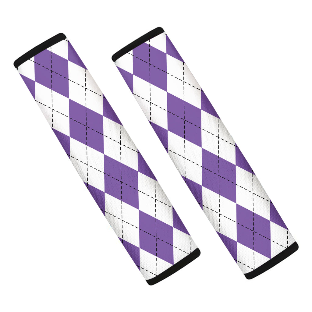 White And Purple Argyle Pattern Print Car Seat Belt Covers