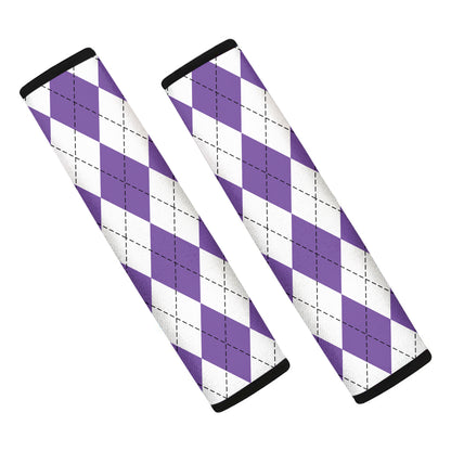 White And Purple Argyle Pattern Print Car Seat Belt Covers