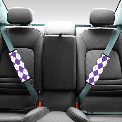 White And Purple Argyle Pattern Print Car Seat Belt Covers