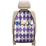 White And Purple Argyle Pattern Print Car Seat Organizers