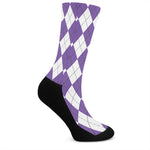 White And Purple Argyle Pattern Print Crew Socks
