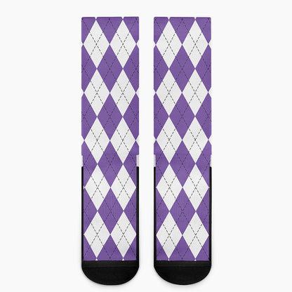 White And Purple Argyle Pattern Print Crew Socks