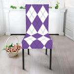 White And Purple Argyle Pattern Print Dining Chair Slipcover