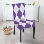 White And Purple Argyle Pattern Print Dining Chair Slipcover