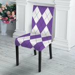 White And Purple Argyle Pattern Print Dining Chair Slipcover