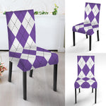 White And Purple Argyle Pattern Print Dining Chair Slipcover