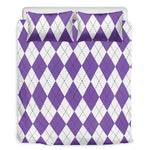 White And Purple Argyle Pattern Print Duvet Cover Bedding Set