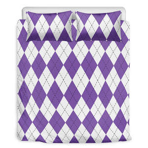 White And Purple Argyle Pattern Print Duvet Cover Bedding Set