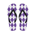 White And Purple Argyle Pattern Print Flip Flops