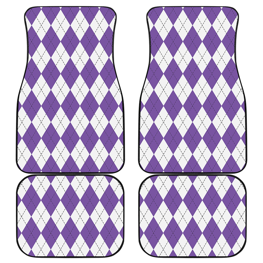 White And Purple Argyle Pattern Print Front and Back Car Floor Mats