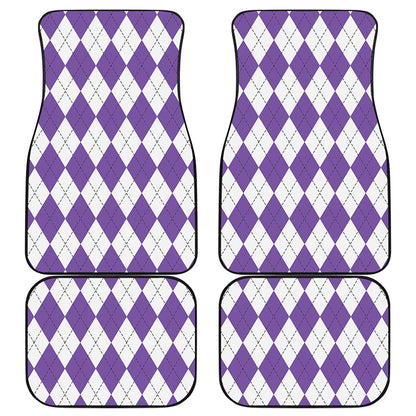 White And Purple Argyle Pattern Print Front and Back Car Floor Mats