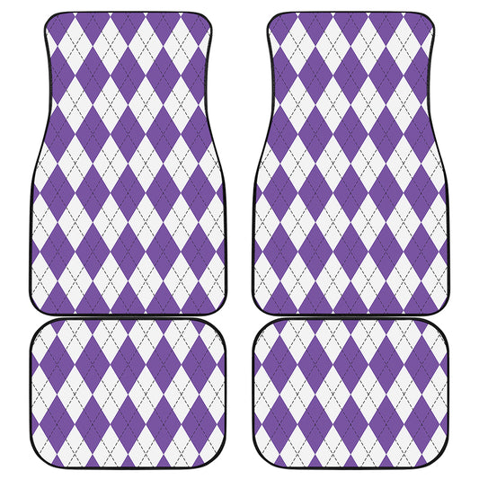 White And Purple Argyle Pattern Print Front and Back Car Floor Mats