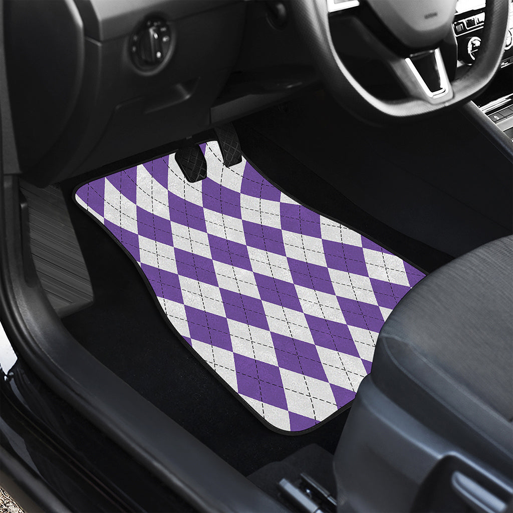 White And Purple Argyle Pattern Print Front and Back Car Floor Mats
