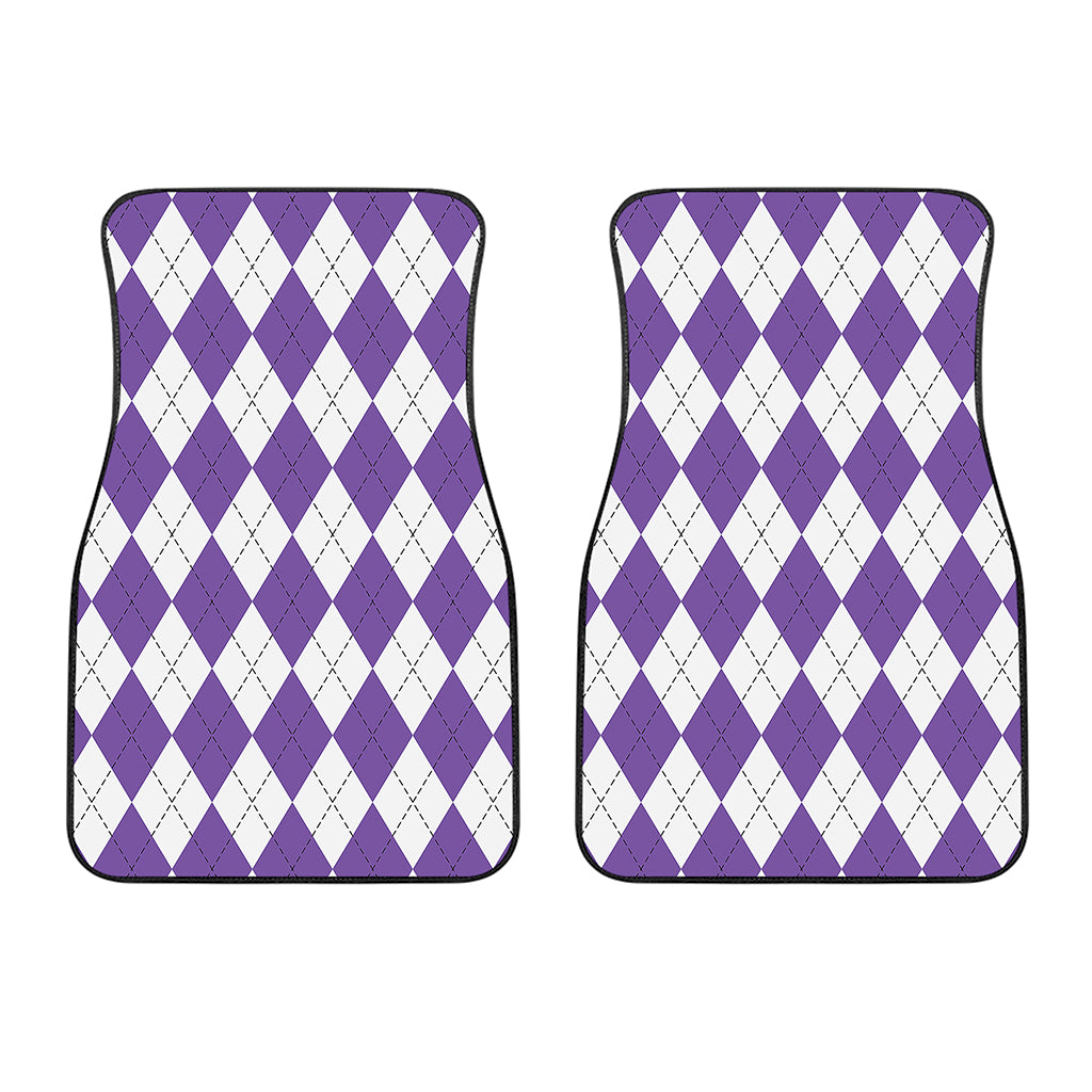 White And Purple Argyle Pattern Print Front Car Floor Mats