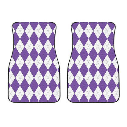 White And Purple Argyle Pattern Print Front Car Floor Mats