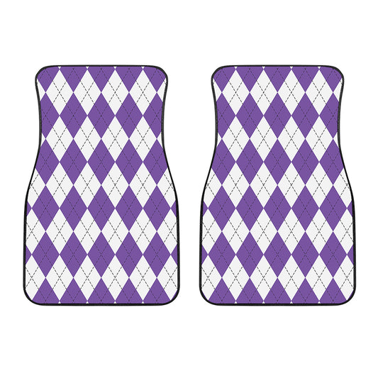 White And Purple Argyle Pattern Print Front Car Floor Mats