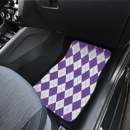 White And Purple Argyle Pattern Print Front Car Floor Mats