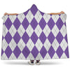 White And Purple Argyle Pattern Print Hooded Blanket