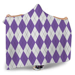 White And Purple Argyle Pattern Print Hooded Blanket