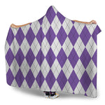 White And Purple Argyle Pattern Print Hooded Blanket