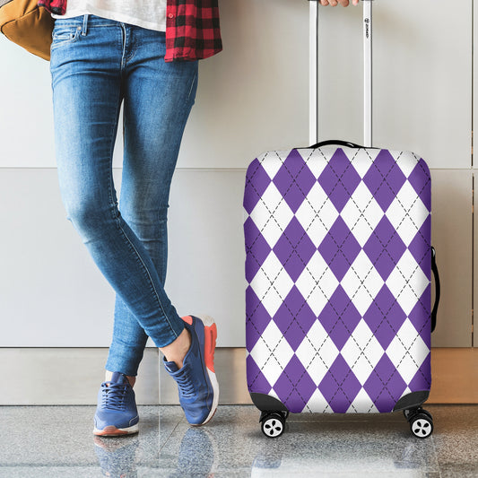 White And Purple Argyle Pattern Print Luggage Cover
