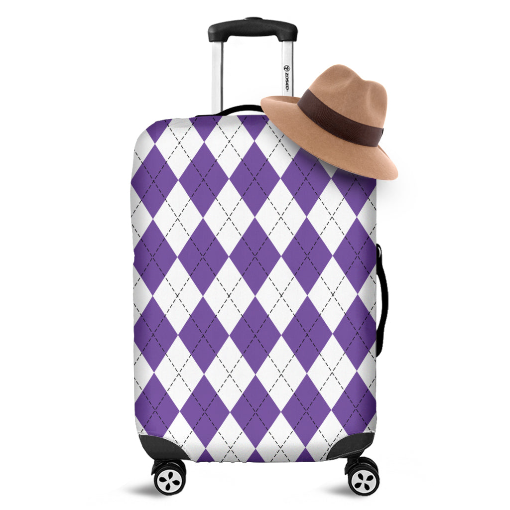 White And Purple Argyle Pattern Print Luggage Cover
