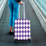 White And Purple Argyle Pattern Print Luggage Cover