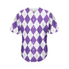 White And Purple Argyle Pattern Print Men's Baseball Jersey