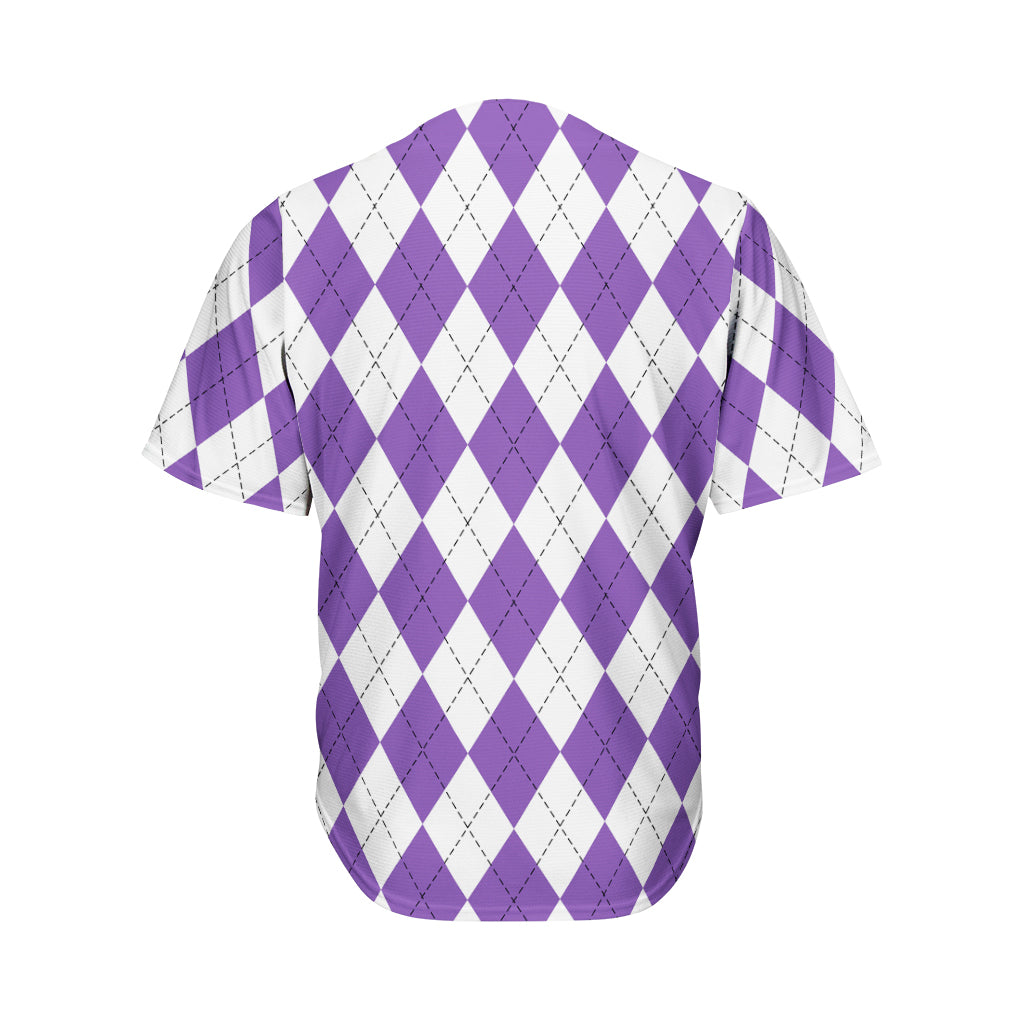 White And Purple Argyle Pattern Print Men's Baseball Jersey