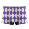 White And Purple Argyle Pattern Print Men's Boxer Briefs