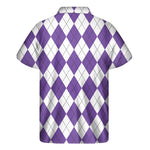 White And Purple Argyle Pattern Print Men's Short Sleeve Shirt