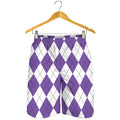 White And Purple Argyle Pattern Print Men's Shorts