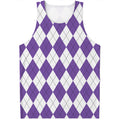 White And Purple Argyle Pattern Print Men's Tank Top