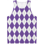 White And Purple Argyle Pattern Print Men's Tank Top