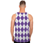 White And Purple Argyle Pattern Print Men's Tank Top