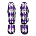 White And Purple Argyle Pattern Print Muay Thai Shin Guards