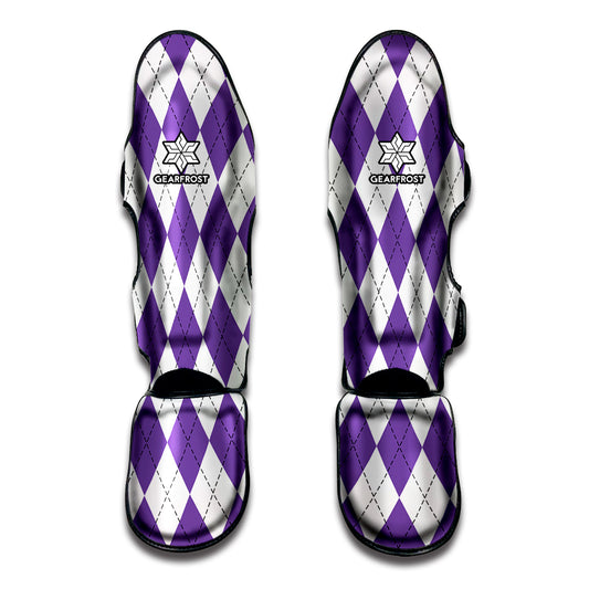 White And Purple Argyle Pattern Print Muay Thai Shin Guard