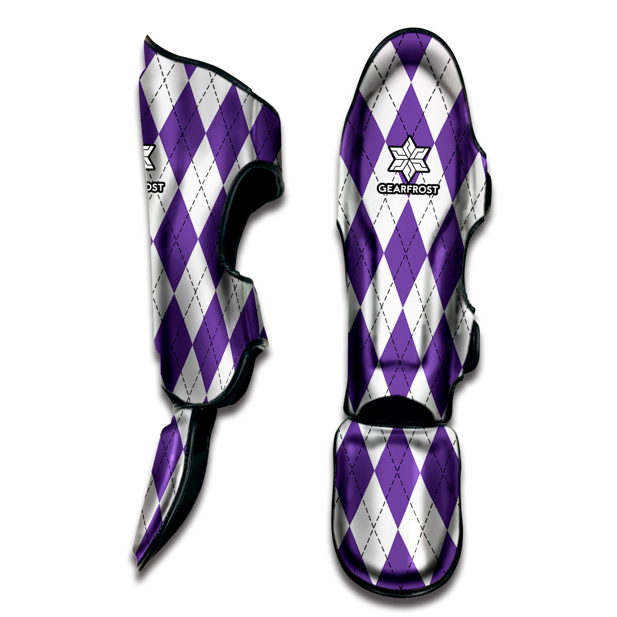 White And Purple Argyle Pattern Print Muay Thai Shin Guard