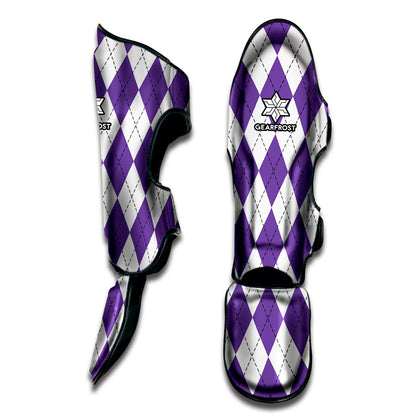 White And Purple Argyle Pattern Print Muay Thai Shin Guard