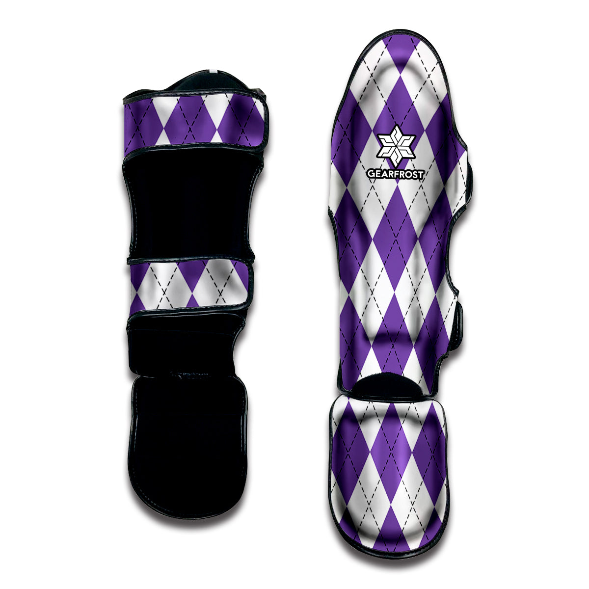 White And Purple Argyle Pattern Print Muay Thai Shin Guard