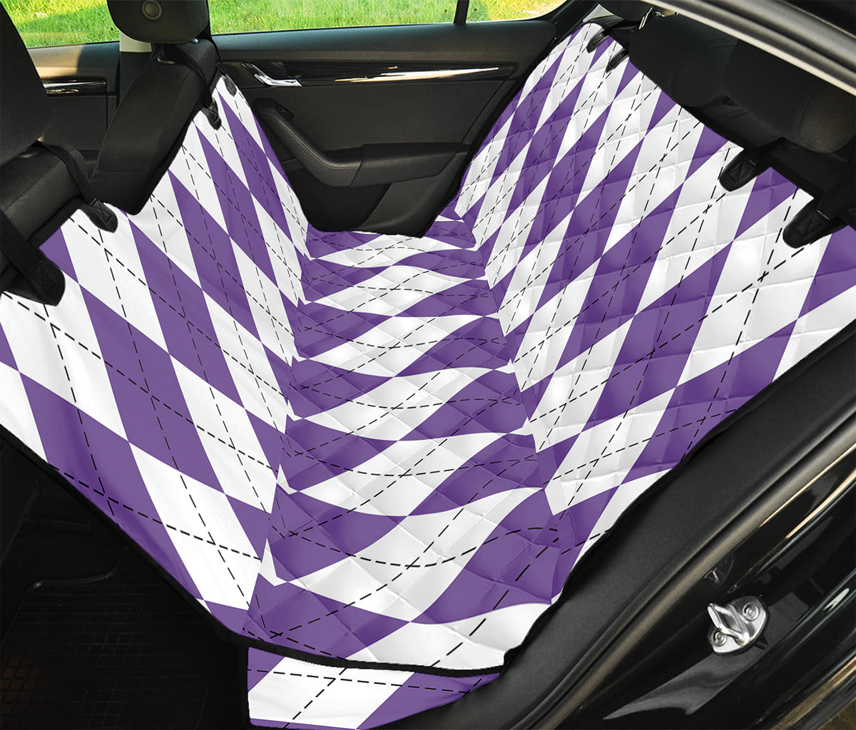 White And Purple Argyle Pattern Print Pet Car Back Seat Cover