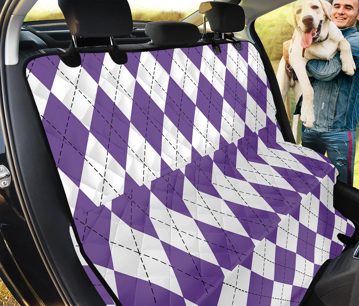White And Purple Argyle Pattern Print Pet Car Back Seat Cover