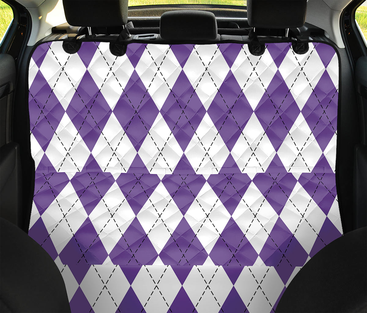 White And Purple Argyle Pattern Print Pet Car Back Seat Cover