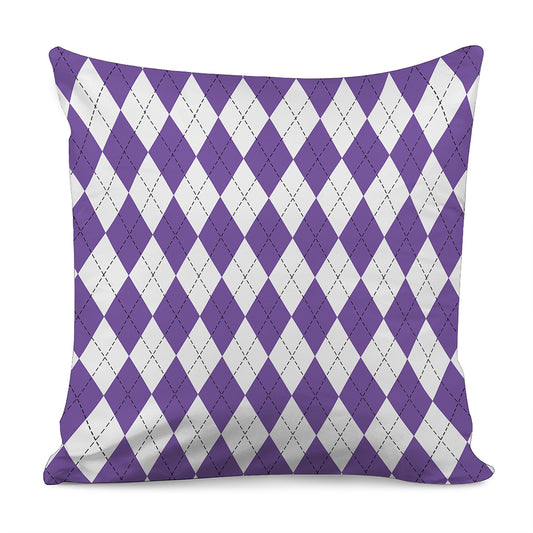 White And Purple Argyle Pattern Print Pillow Cover