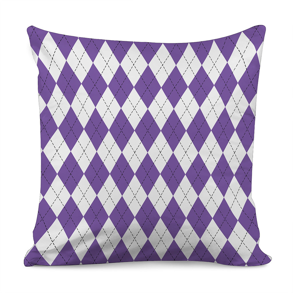 White And Purple Argyle Pattern Print Pillow Cover