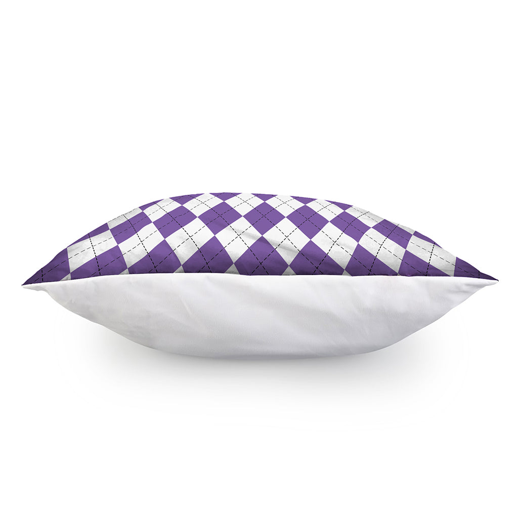 White And Purple Argyle Pattern Print Pillow Cover