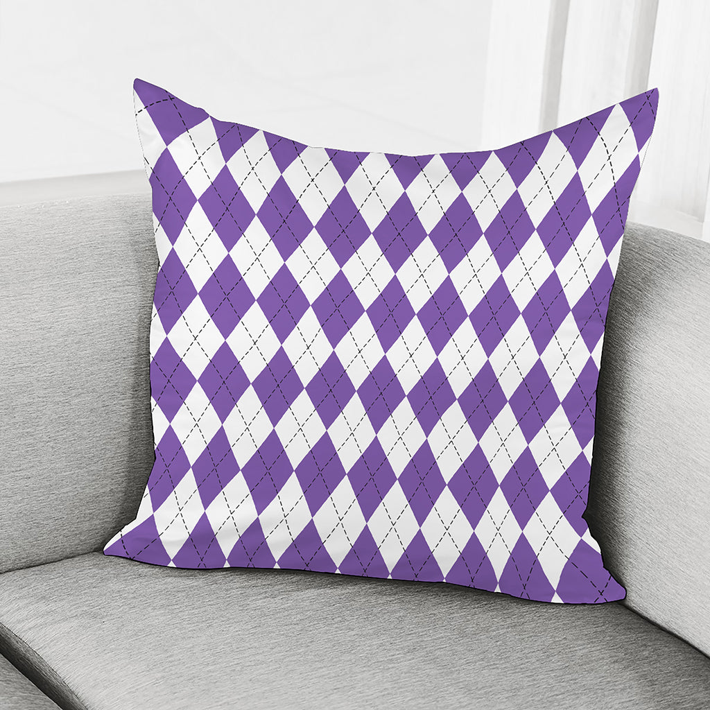 White And Purple Argyle Pattern Print Pillow Cover