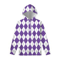White And Purple Argyle Pattern Print Pullover Hoodie