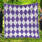 White And Purple Argyle Pattern Print Quilt