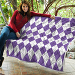 White And Purple Argyle Pattern Print Quilt